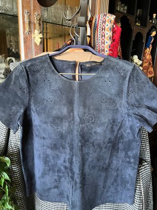 Top Zara Basic piel azul - Talla L
