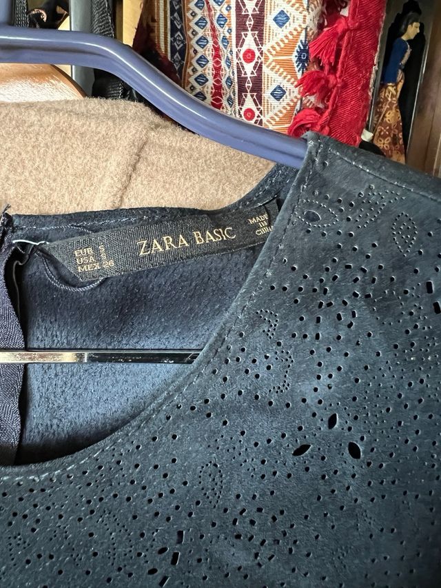 Top Zara Basic piel azul - Talla L