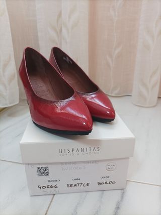 Zapato Hispanitas tacón medio rojo, talla 37