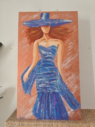 Cuadro Mujer Sombrero Azul