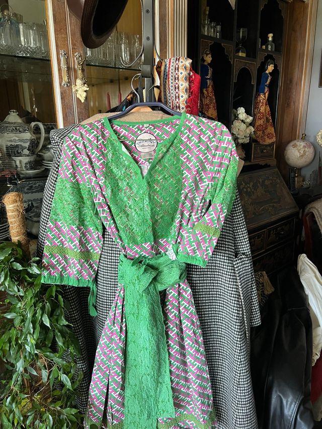 Vestido Almatrichi verde y rosa