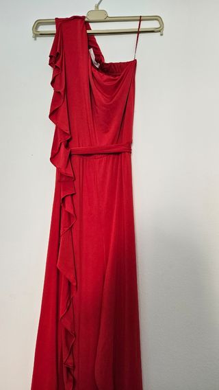 Mono rojo asimétrico volantes talla S