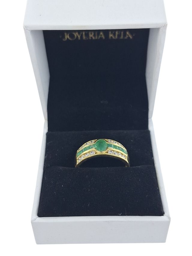 Anillo oro 18k esmeralda circonitas