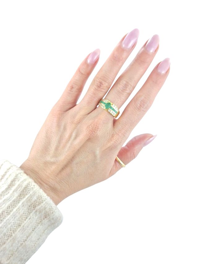 Anillo oro 18k esmeralda circonitas