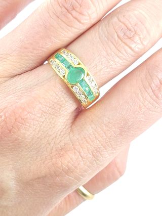 Anillo oro 18k esmeralda circonitas