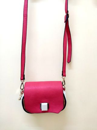 Bolso bandolera beige y rosa