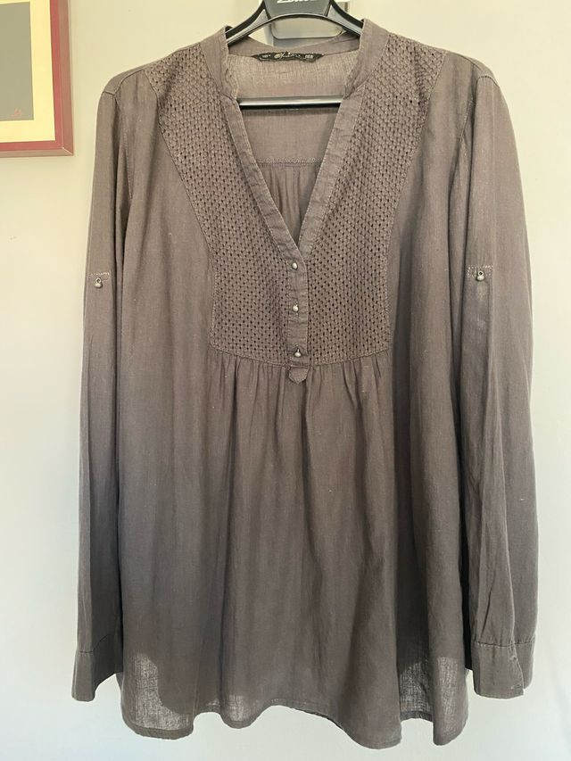 Blusa gris manga larga - Zara - talla XL