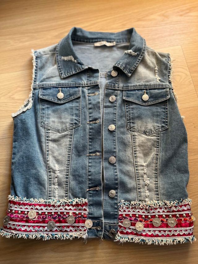 Gilet etnico in denim - multicolore