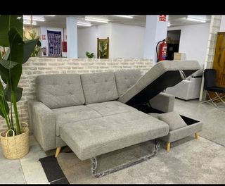 Sofá chaise longue cama gris - NURIA