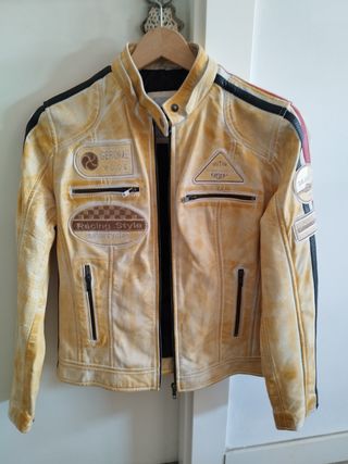 Cazadora gerome moto cuero amarilla talla L