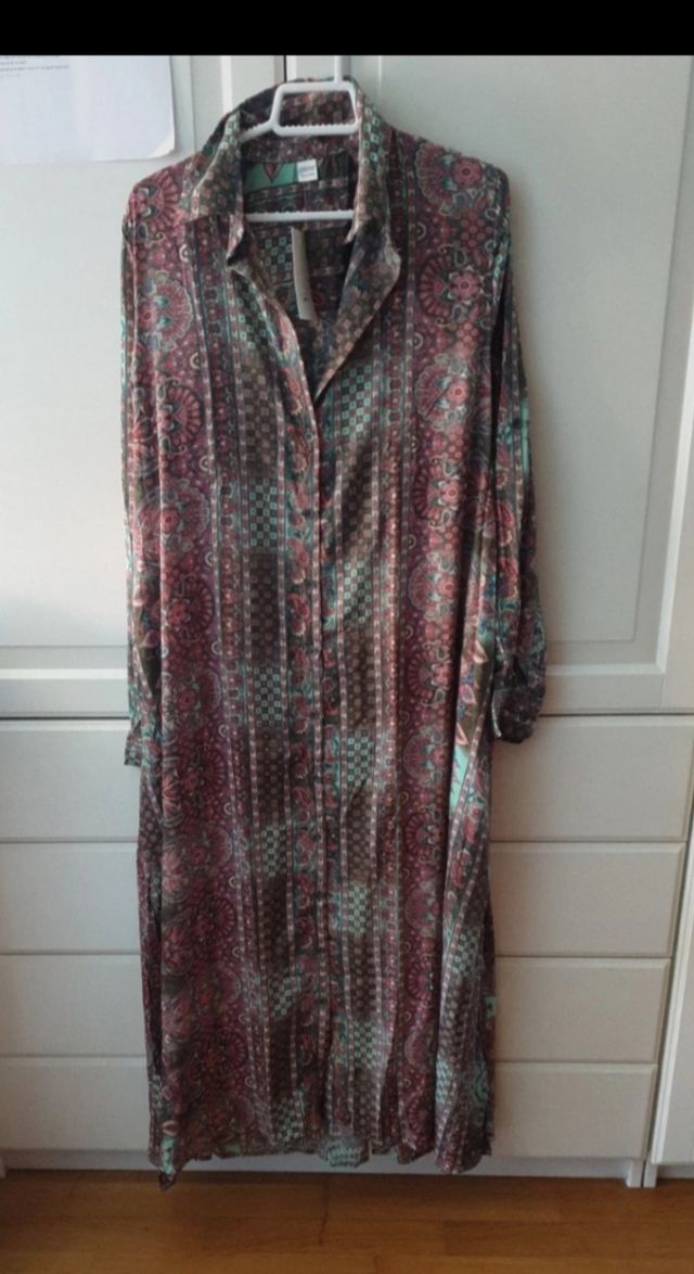 Vestido largo estampado seda