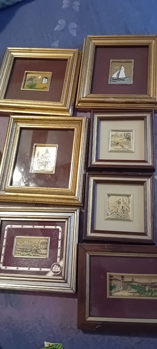 7 quadretti dipinti su  foglia oro 