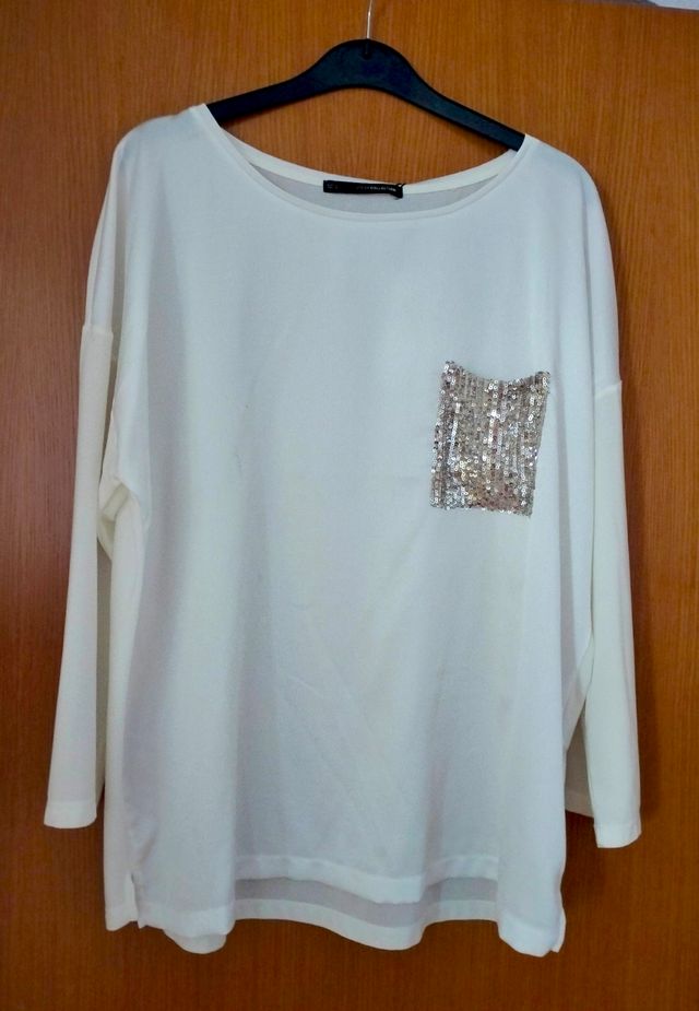 Blusa blanca lentejuelas XL