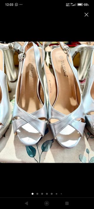 Oportunidad zapatos plata fiesta plataforma 
