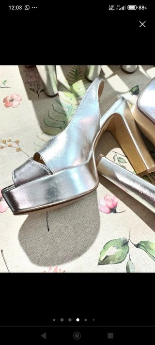 Oportunidad zapatos plata fiesta plataforma 