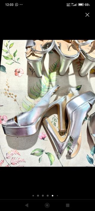 Oportunidad zapatos plata fiesta plataforma 
