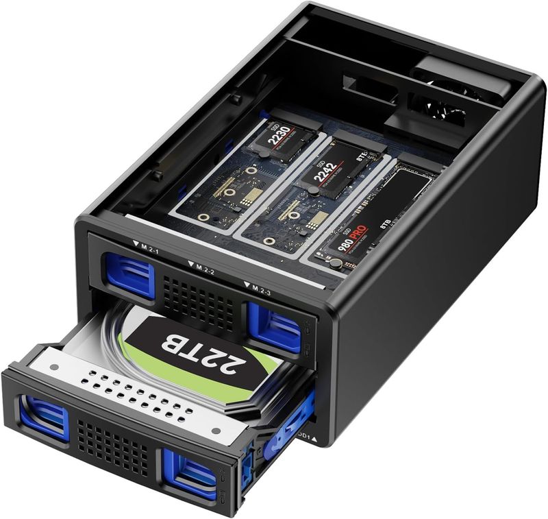 Carcasa discos duros NVMe M.2 HDD+Ventilador 4 Bay