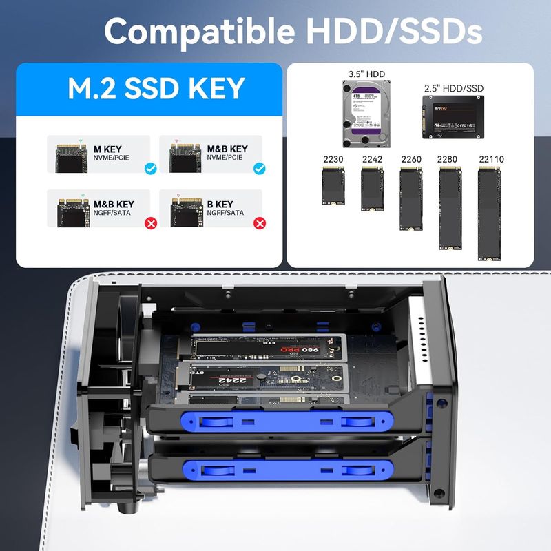 Carcasa discos duros NVMe M.2 HDD+Ventilador 4 Bay afbeelding 2