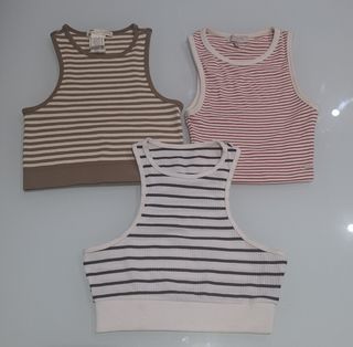  Lote de 3 tops crop rayas XS
