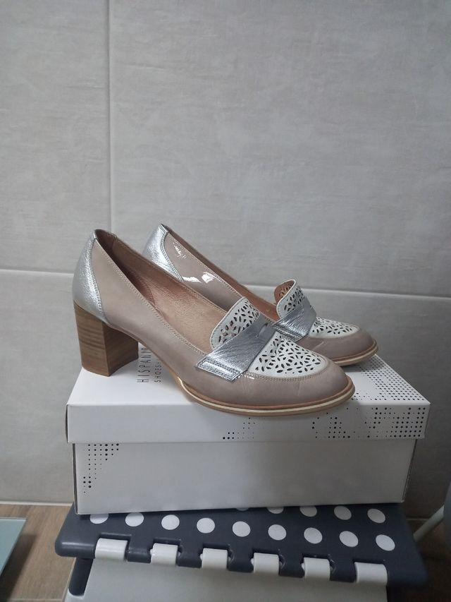 Zapatos Hispanitas beige plata 39