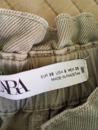 Pantalones  vaquero Zara beige cintura elástica