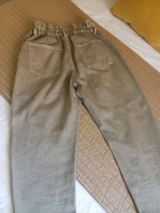 Pantalones  vaquero Zara beige cintura elástica
