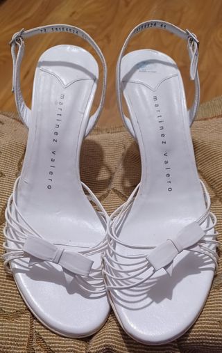 Sandalias tacón blanco - Piel
