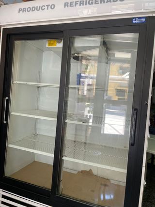 Vitrina acero+Nevera 2 puertas y estantería