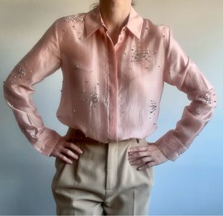 Camisa Zara rosa con pedrería - Talla XS