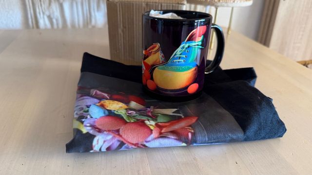 Taza y bolsa de tela - multicolor