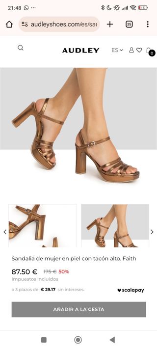 Sandalias tacón dorado fiesta - Talla 38