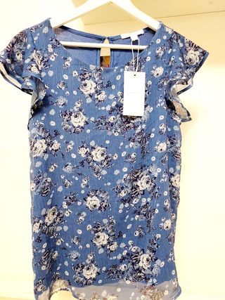 Blusa azul floral - Talla única