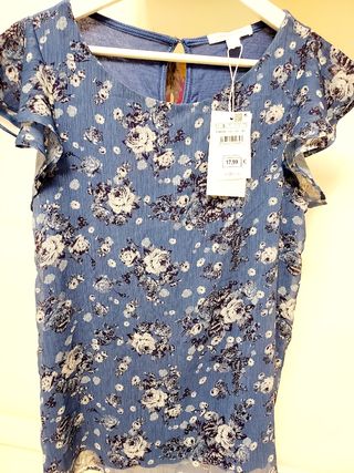 Blusa azul floral - Talla única