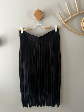 Falda flecos negra de ante Zara