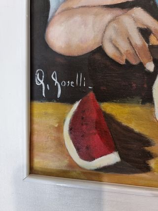 Dipinto olio su tela: Figura con anguria