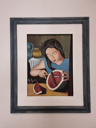 Dipinto olio su tela: Figura con anguria