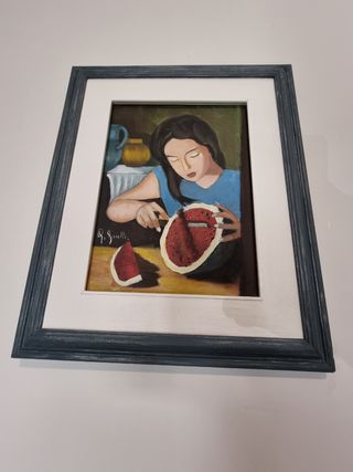 Dipinto olio su tela: Figura con anguria