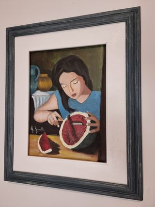 Dipinto olio su tela: Figura con anguria