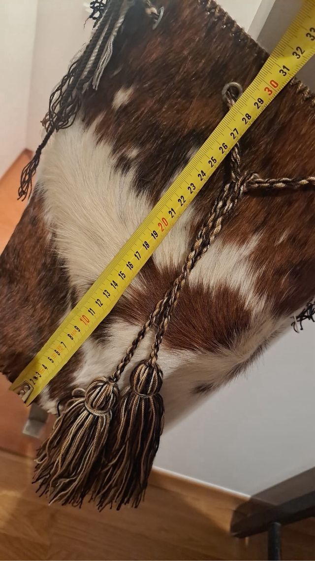 Bolso Wayuu piel vaca marrón-blanco