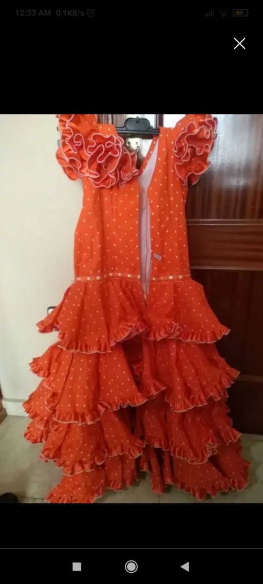 Vestido rociero niña lunares naranja