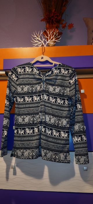 Blusa elefantes - azul y blanco