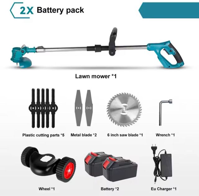 Desbrozadora eléctrica con ruedas con 2 baterias