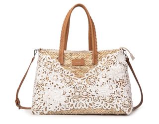 Bolso capazo beige y blanco