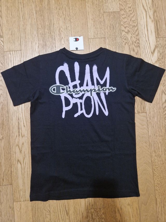 T-shirt Champion nera e lilla taglia L 11/12 anni