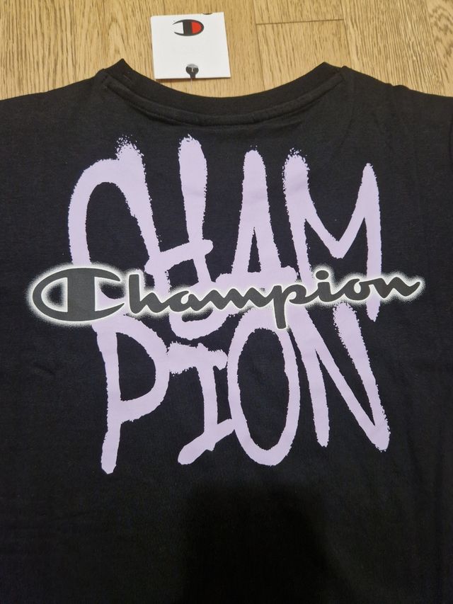 T-shirt Champion nera e lilla taglia L 11/12 anni