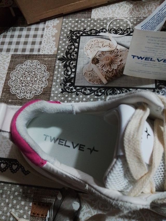 Sneakers TWELVE donna, pelle, beige/bianco