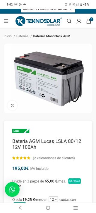 Inversor 12V + Batería AGM Lucas 100Ah