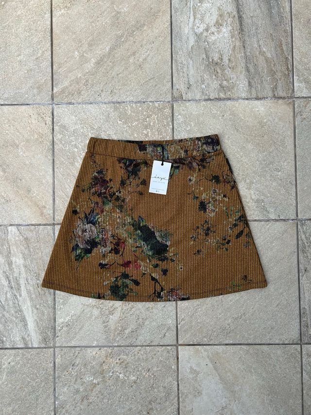 Falda floral dorada talla S