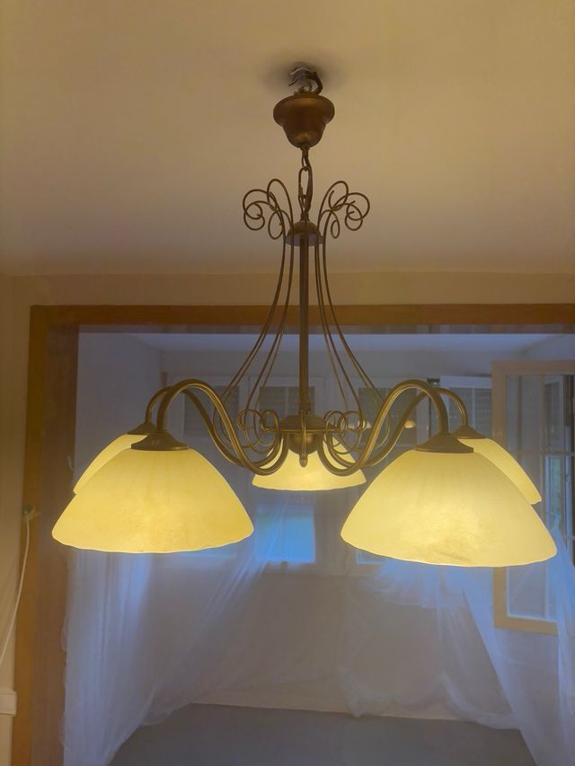 Pack lámparas salón 5 y 3 luces - Marron/Dorado