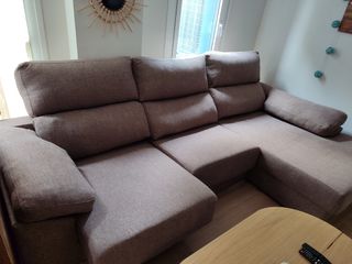 Sofá chaise longue marrón 3 plazas